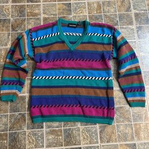 Vibrant Striped V-Neck Sweater